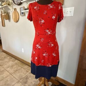 Boden Erica Ponte midi dress size 4 red white and blue a line feminine flowy sof